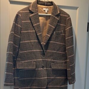 Topshop Checkered Blazer in Brown and Cream